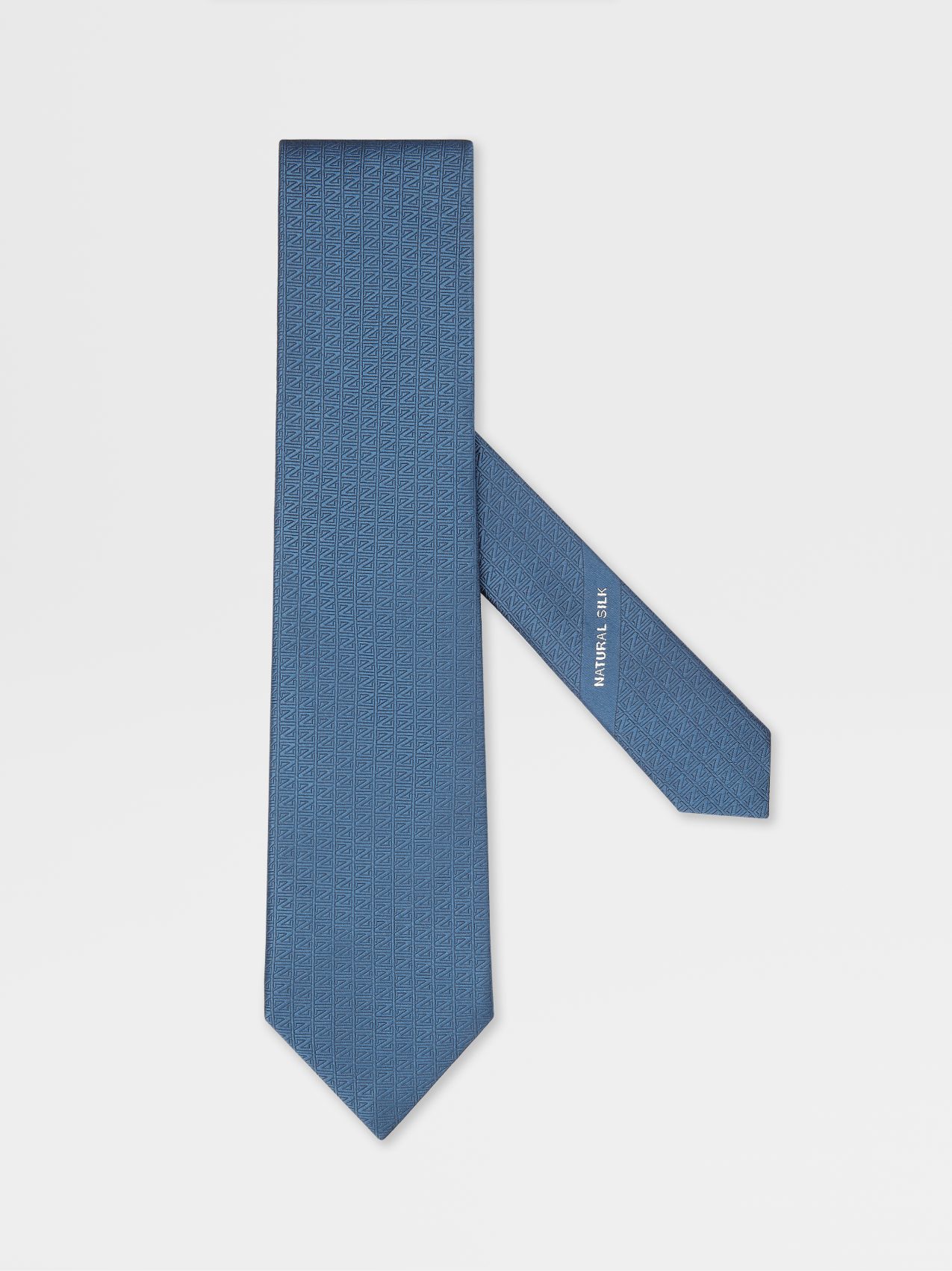 Teal Blue Zegna Logo Natural Silk Tie